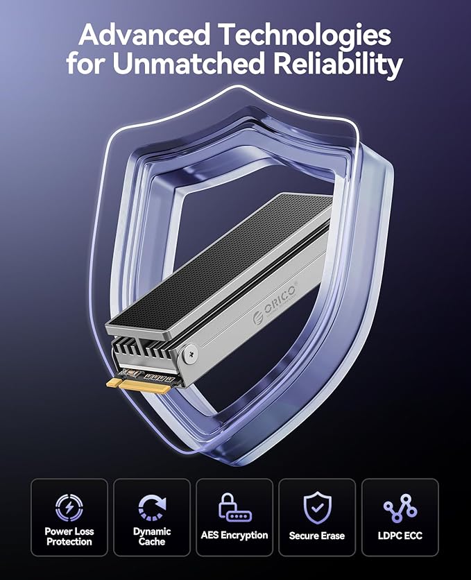 ORICO OSC 1TB M.2 NVMe SSD for Desktop PC, PCIe 4.0 Internal SSD with 7450MB/s Read, TLC NAND, Pre-Installed Pro-Grade Finned Heatsink, Innovative IceArmor Cooling, M.2 2280 Drive