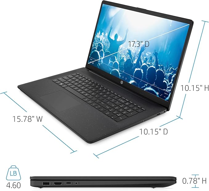 HP 17.3" Business Laptop Computer, 10-Core Intel Core i5, Windows 11 Pro with Microsoft Office License Included, PLUSERA Earphones (Jet Black, 16GB RAM | 1.2TB Storage)