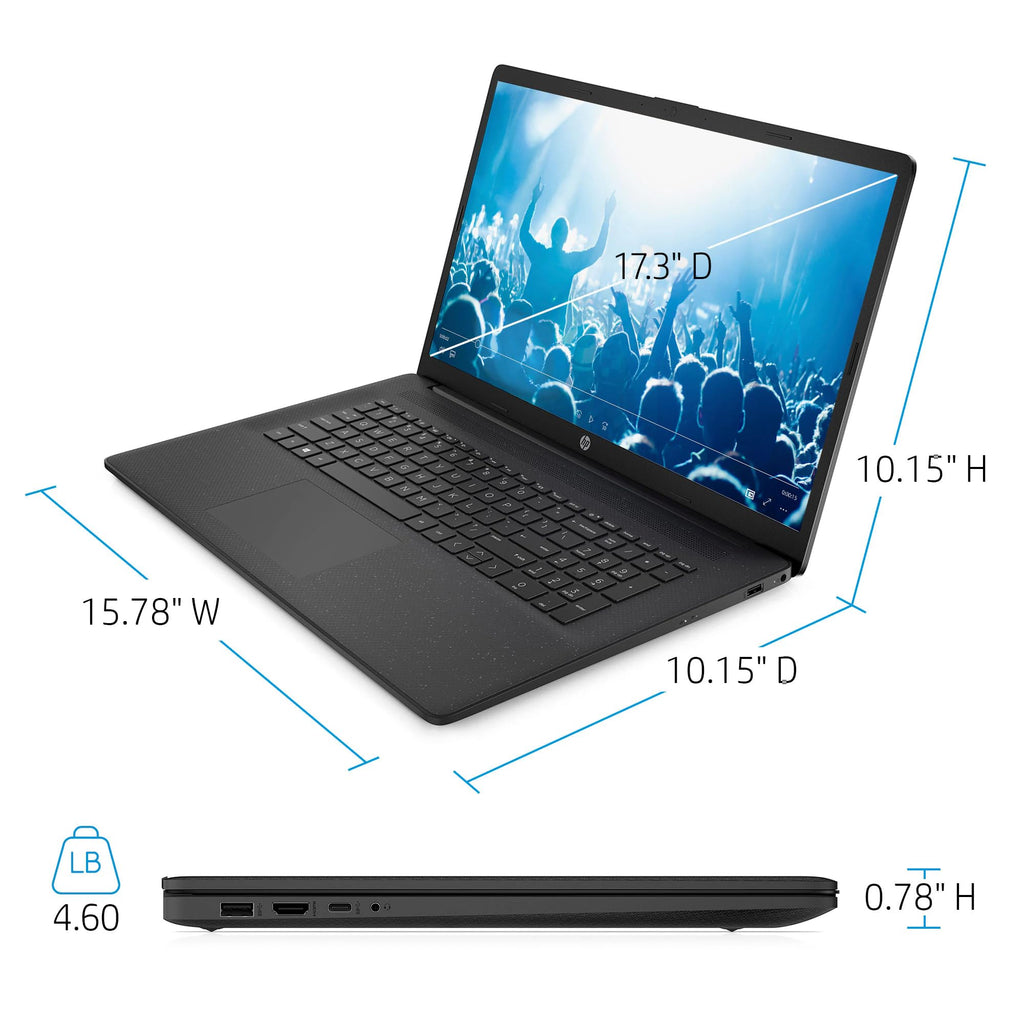 HP 17.3" Business Laptop, 16GB RAM 256GB SSD, 10-Core Intel Core i5 Processor, Intel Xe Graphics, Copilot AI, Windows 11 Pro, Numeric Keypad, PLUSERA Earphones & 8-in-1 Hub Included, Jet Black