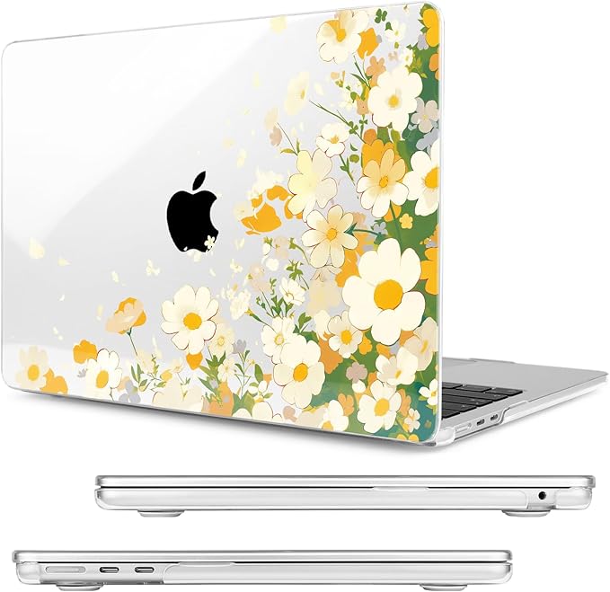 Compatible with MacBook Air 13.6 inch Case, M4 A3240/M3 A3113/M2 A2681 (Released 2025 to 2022), Hard Shell, Keyboard Cover, Screen Protector, Webcam Cover & Type-C Adapter, Scatter Daisies