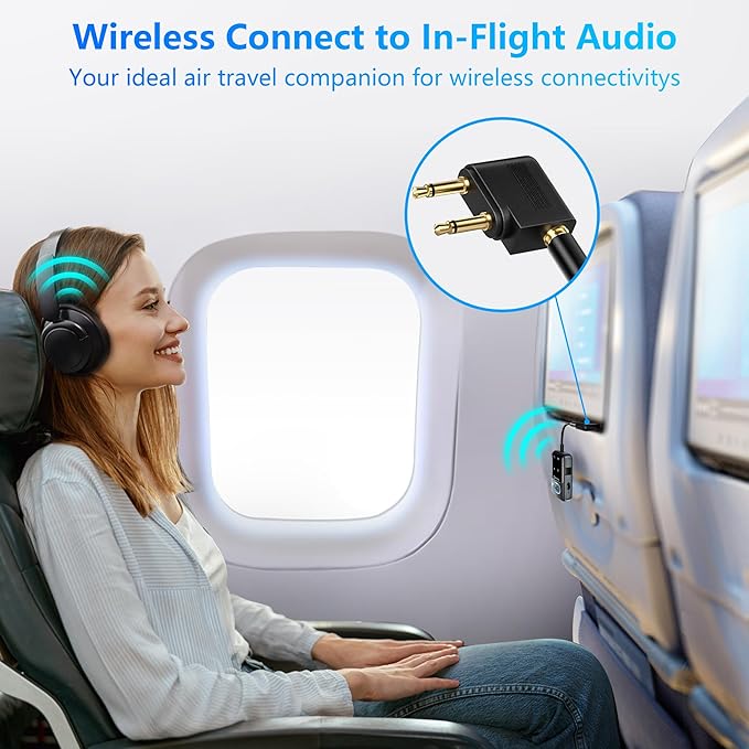 SONRU Bluetooth 5.3 Transmitter Adapter for Airplane 2-in-1 Wireless Bluetooth Audio Transmitter Receiver for 3.5mm Aux Jacks on Flight/TV/Gym Equipment, for up to 2 Wireless Headphones, Cell Phones