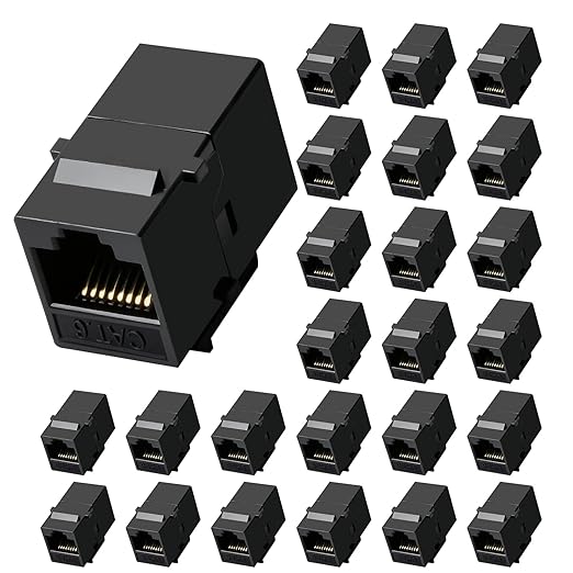 Cat6 RJ45 Keystone Coupler 25-Pack, Ethernet Coupler Female to Female, Ethernet Cable Extender UTP Inline Cat6 Keystone Jacks for Wall Plates & Patch Panels – Black