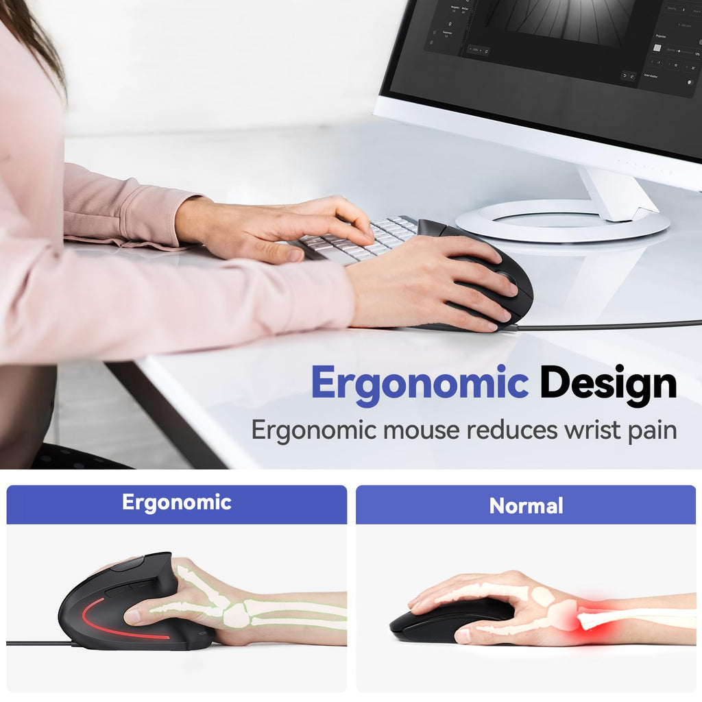 TECKNET Wired Mouse, Comfortable Ergonomic Mouse with 6400 DPI