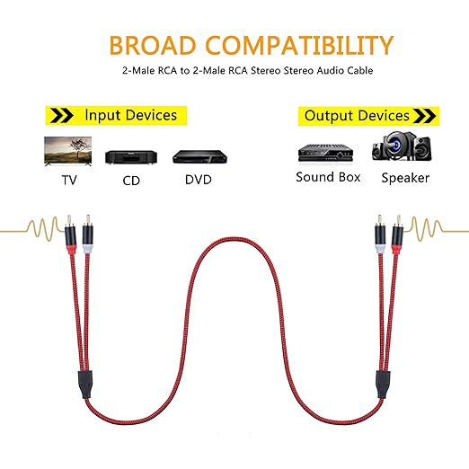 RCA Cable 40Ft,2Rca Male to 2-RCA Male Audio Stereo Subwoofer Cable [Hi-Fi Sound] Nylon-Braided Auxiliary Audio Cord for Home Theater, HDTV, Amplifiers, Hi-Fi Systems,Speakers and etc(40Ft/12M)