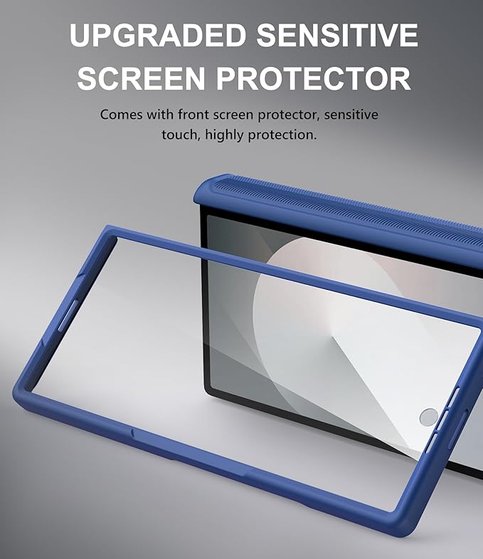 for Samsung Galaxy Z Fold 6 Case with Card Holder & Belt Clip & Slide Camera Cover, Built-in Hinge Protection & Screen Protector, Rugged Wallet Phone Cover Case for Z Fold 6 5G 2024, Blue