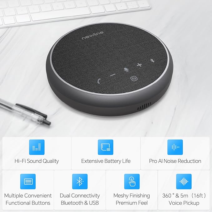 N newline Conference Speaker and Microphone, 360 Voice Pickup, AI Noise Reduction, Dual Connectivity, USB C Conference Room Speaker for Meetings, NewPie