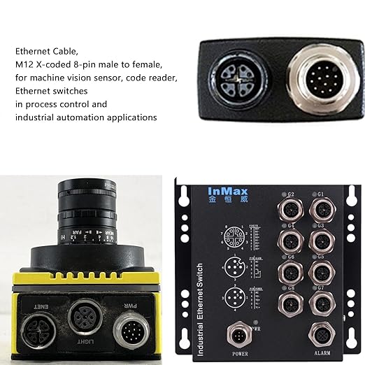 X-Code Ethernet M12 8 Pin RJ45 Network Data Cable for Cognex in Sight DataMan Keyence IV3 SR5000 Sensor Camera Switch Automation Control PLC 25m