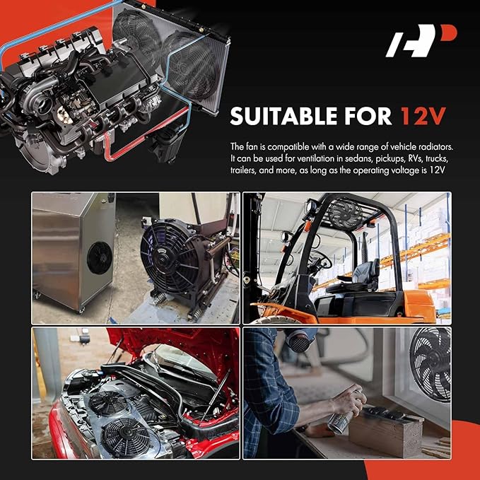 A-Premium 12'' 12 inch Slim Fan Pull Universal Electric Radiator Cooling Fan Assembly, 12V 80W with Mount Kit