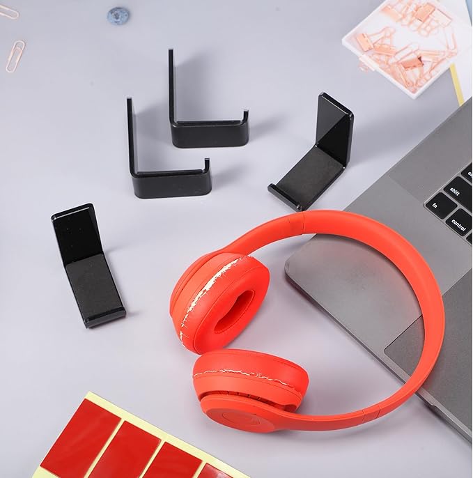 Weewooday 16 Pcs Headphone Hanger Headphone Holder Wall Hook Desk Bulk Adhesive Headset Wall Mount Stand General Purpose (Black)