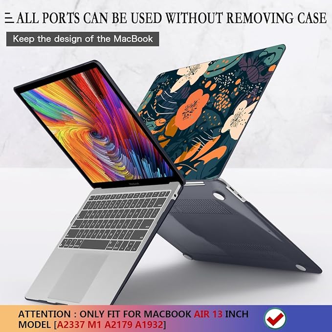 CISSOOK Compatible with MacBook Air 13 inch Case 2021 2020 2019 2018 Release M1 A2337 A2179 A1932, Plastic Flowers Hard Shell&Keyboard Cover&Screen Protector for MacBook Air 13" Case, Little Flower