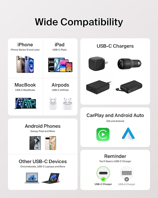 Belkin USB C to USB C Cable, 6.6ft, 60W - Type C Charger, iPhone Charger Cord, Soft, Braided, Flexible for iPhone 16, Galaxy S25, Pixel 9, Airpods, iPad Pro, Tablet & More, Travel Essentials - Pink