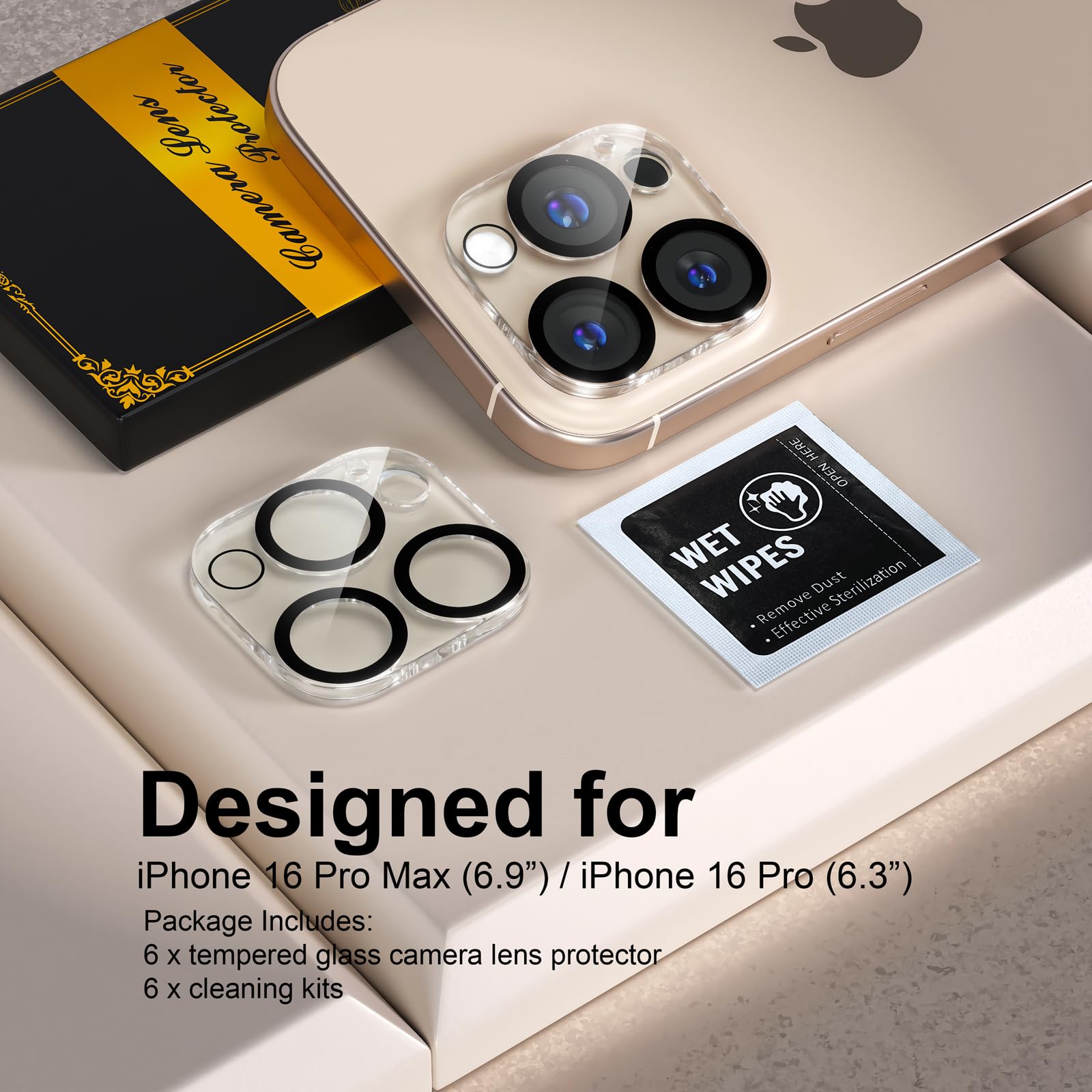 beuxece for 6 Pack iPhone 16 Pro/iPhone 16 Pro Max Camera Lens Protector [Drop Protection] [Case Friendly] [Easy Installation] 9H Tempered Glass Camera Screen Protector Cover Accessories, Clear