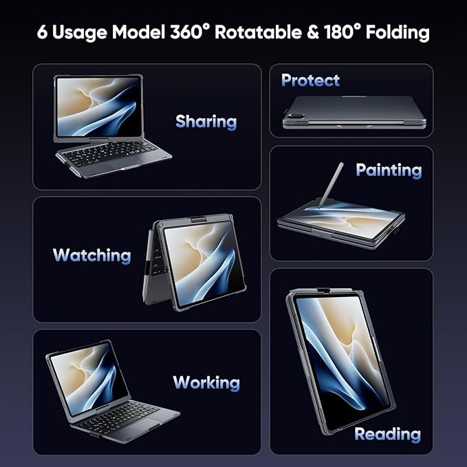 doqo for iPad Air 11 and iPad Pro 11 case with Keyboard,360° Rotatable Keyboard case for iPad Air 11 M3/M2,air 5th,4th 10.9,iPad Pro 11(4th,3rd,2nd,1st Gen) with Multi-Touch Trackpad (Gray)