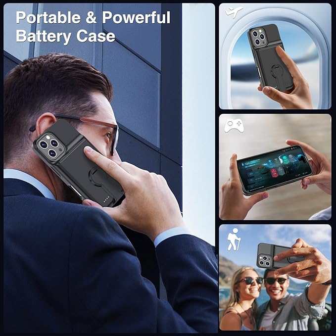 GIN FOXI Battery Case for iPhone 16 Pro, Charging Case with Stand 8500mAh Rechargeable Ultra-Slim Anti-Fall Protection Extended Battery Pack Charger Cover for iPhone 16 Pro Battery Case 6.3" Black