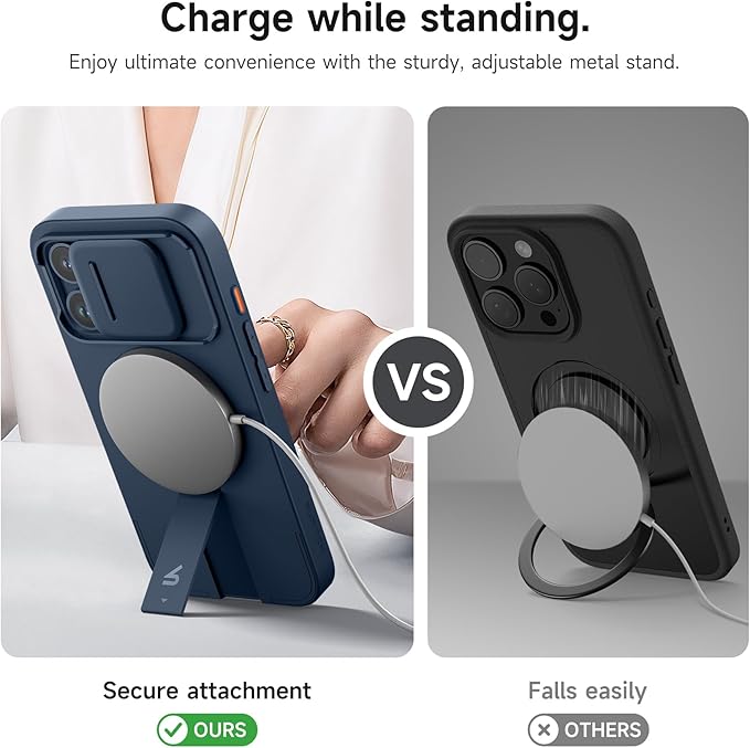 SURITCH for iPhone 15 Pro Case with Magnetic Camera Slide Cover and Adjustable Kickstand, Compatible with MagSafe, Shockproof Bumper Case Slim Protective Cover 6.1 Inch, Blue