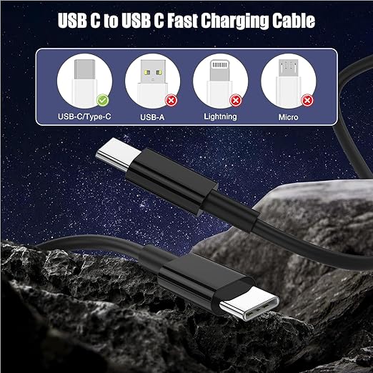3-Pack Black 6.6FT 60W USB C to USB C Cable, Type C to Type C Cable,Fast Charging Cable for iPhone 16 15 Pro Plus Pro Max，for Galaxy S24 S23, for iPad Pro/Air, for MacBook Pro/Air and More