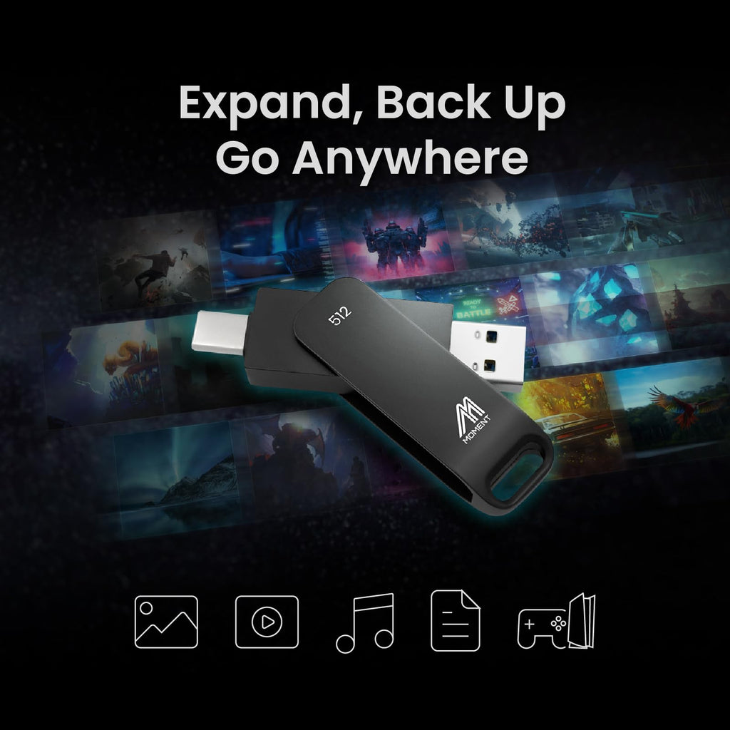 MMOMENT 512GB Portable SSD, MU P50 USB-C & USB-A, Up to 530MB/s