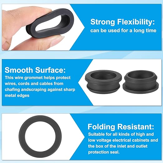 PATIKIL 34.6mm / 1-3/8 Inch Drill Hole,1 Inch ID Rubber Grommets, 3Pcs Top Hat Grommet for Wiring Eyelet Ring Gasket Automotive Firewall Cable Hole Plugs Wires Protection, Black