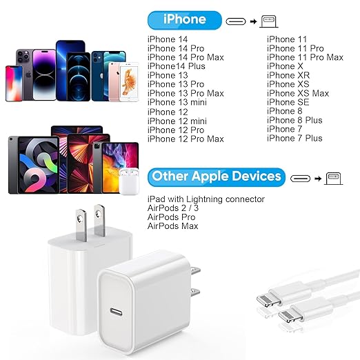 [Apple MFi Certified]6FT iPhone Fast Charger Cord,2Pack USBC i Phone Charge 20W PD USB C Fast Wall Charger Block Lightning Fast Charging Cable for iPhone 14/Pro/Pro Max/Plus/13/12/11/XS/XR/SE2022/iPad