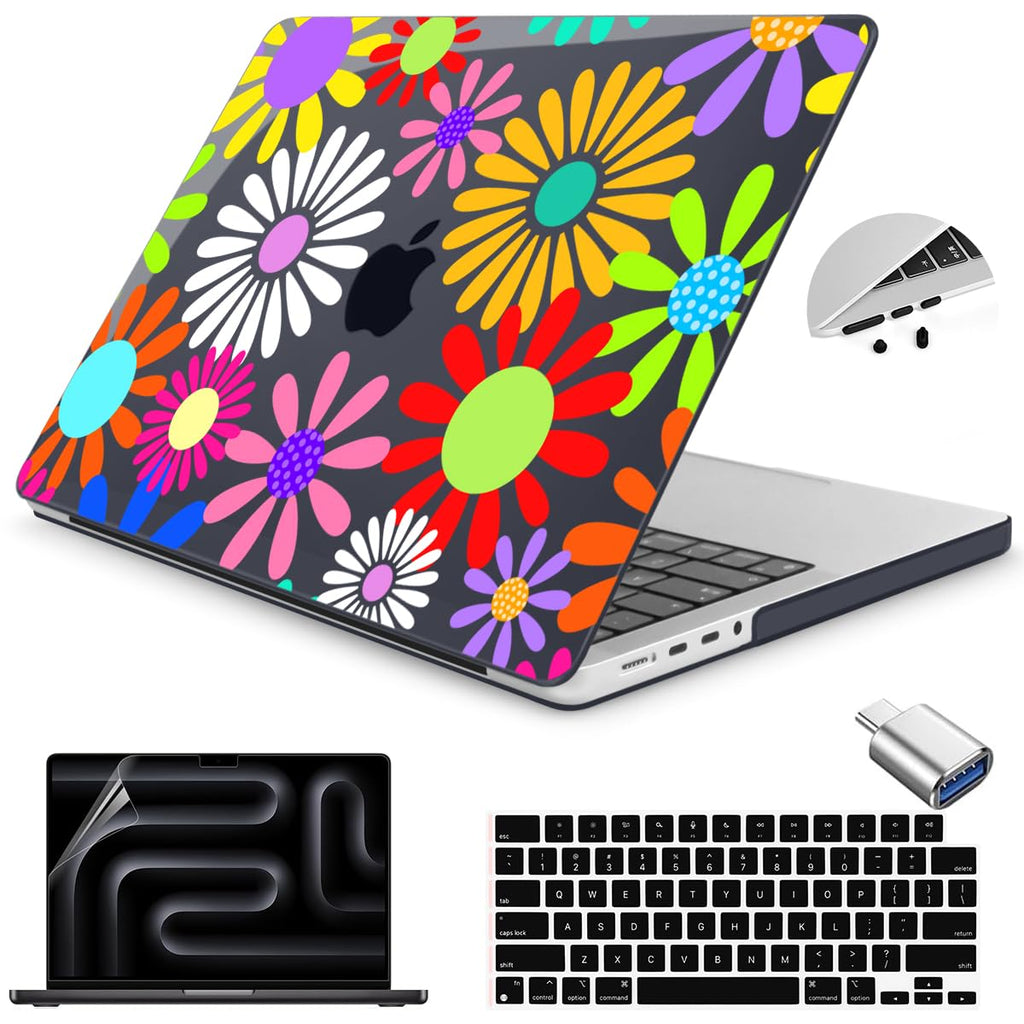 Teryeefi Case for MacBook Pro 14 inch M5 M4/M3/M2/M1 2025 2024 2023 2021 Release Model A3112 A3401 A3185 A2918 A2992 A2779 A2442, Hard Shell Cover + Keyboard Cover, Colorful Abstract Flowers A001