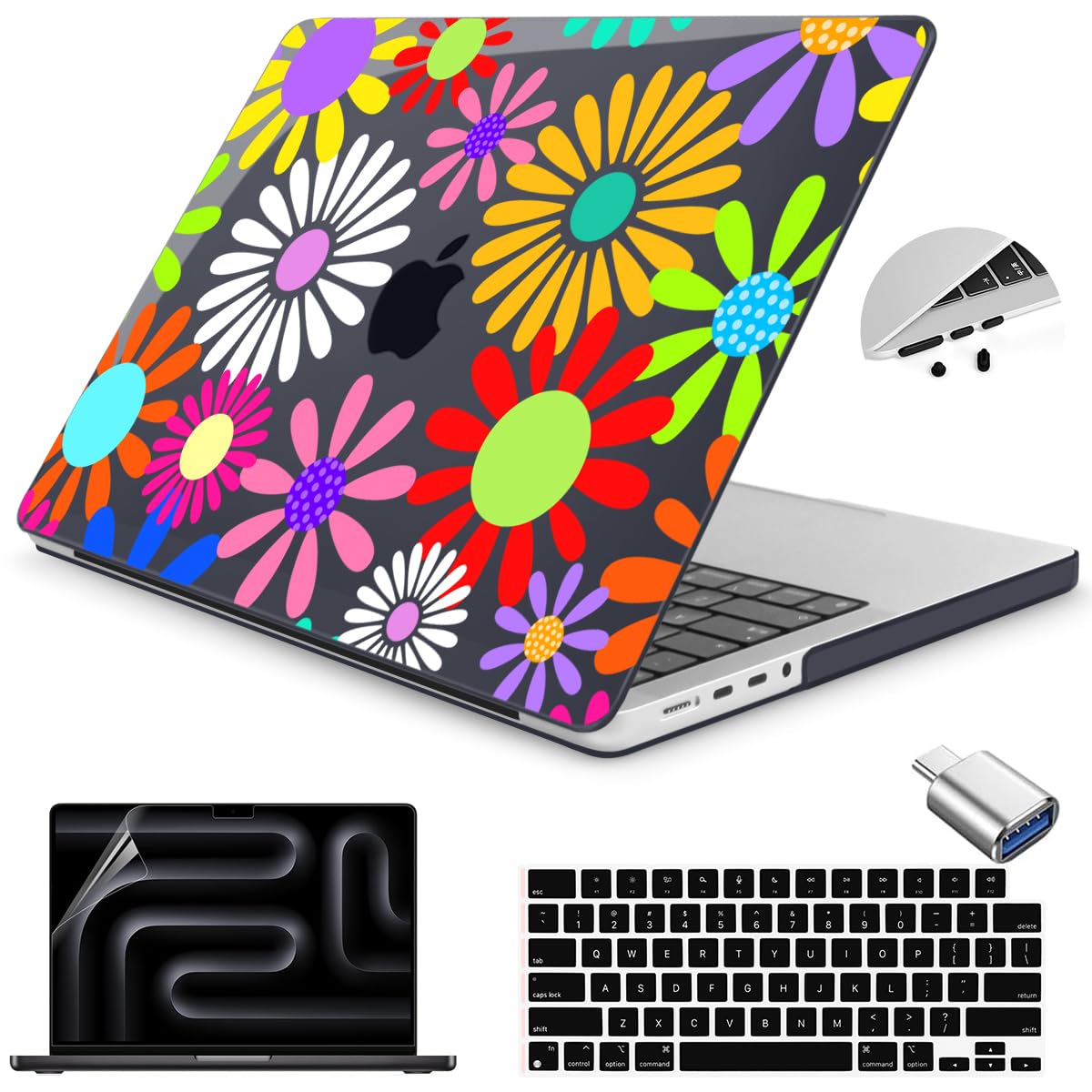 Teryeefi Case for MacBook Pro 14 inch M5 M4/M3/M2/M1 2025 2024 2023 2021 Release Model A3112 A3401 A3185 A2918 A2992 A2779 A2442, Hard Shell Cover + Keyboard Cover, Colorful Abstract Flowers A001