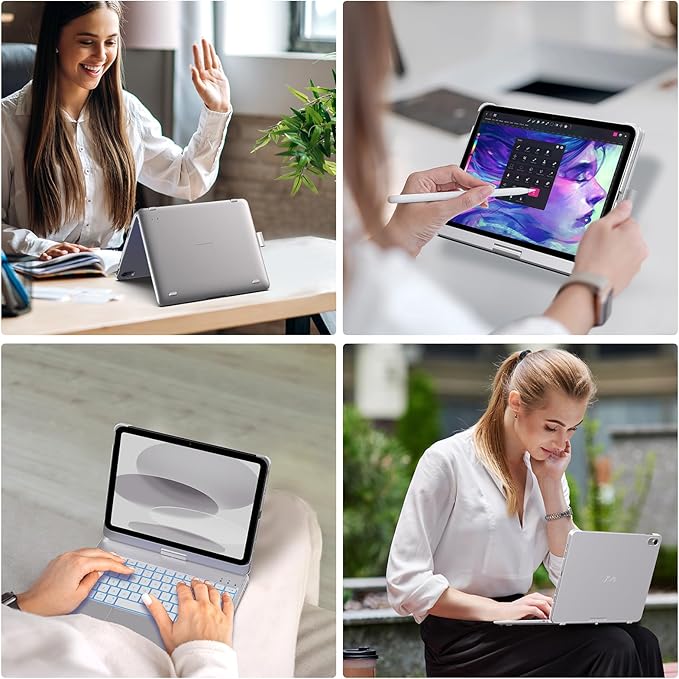 typecase Touch iPad 10th Generation Case with Keyboard (10.9", 2022) and iPad A16 (11th Gen, 2025) – 360° Rotatable, 11-Color Backlit, Multi-Touch Trackpad, Thin & Light (Silver)