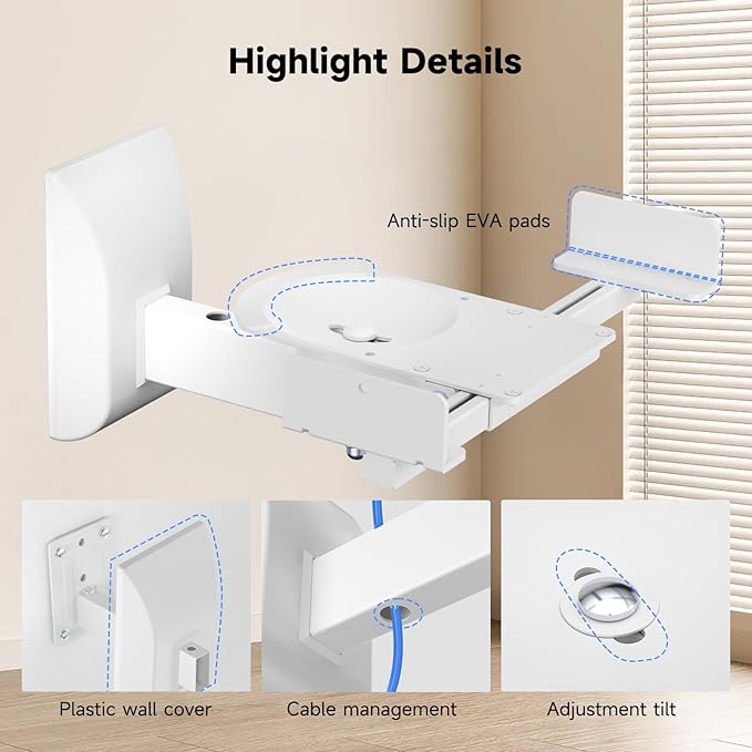 suptek Large Dual Side Clamping Bookshelf Speaker Wall Mounting Bracket for Large Surrounding Sound Speakers, Hold up to 66lbs White SPM201XLW