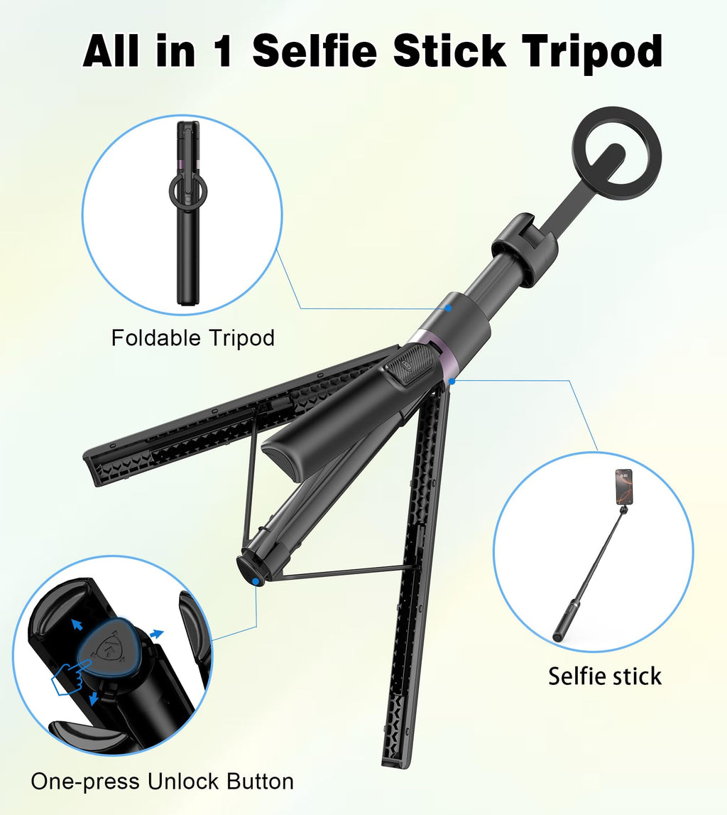 TONEOF 68" Magnetic Aluminum Phone Tripod Selfie Stick for iPhone & Android