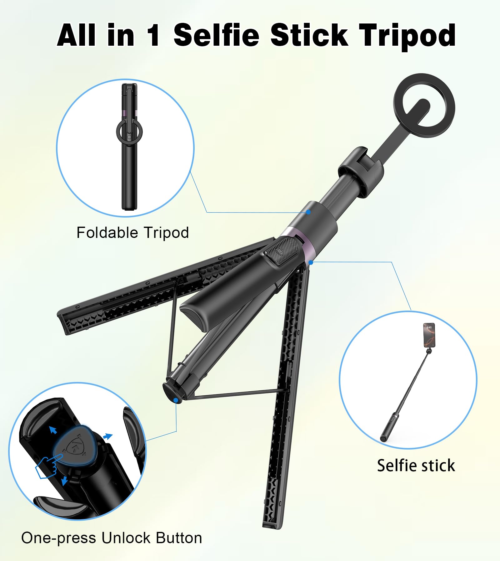 TONEOF 68" Magnetic Aluminum Phone Tripod Selfie Stick for iPhone & Android