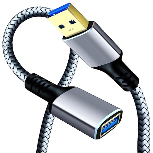 Tan QY USB 3.0 Extension Cable 10Ft, USB 3.0 High Speed Extender Cord Type A Male to A Female for PlayStation, Xbox, USB Flash Drive, Hard Drive, Card Reader,Scanner,Printer,Keyboard (Silver, 10Ft)