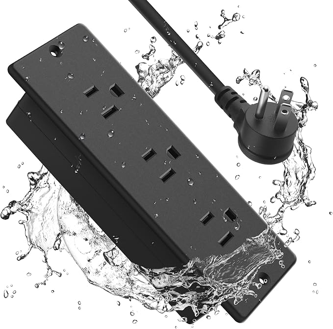 Conference Recessed Power Strip Waterproof,Table Power Outlet,Furniture Flush Mount Desk Outlet Station,3 Outlets,IPX6 Waterproof,10FT Extension Cord Multiple Outlet (Black)