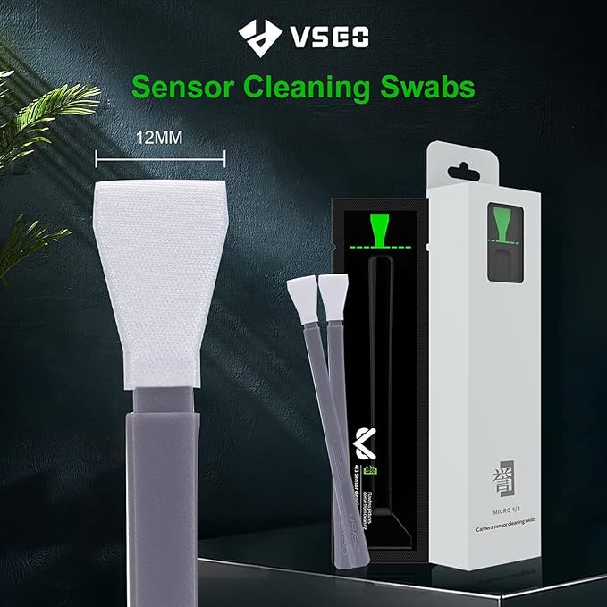 VSGO Camera Sensor Cleaning Kit for Micro Four Thirds (M43) Cameras – 12 Pack 12mm Sensor Cleaning Swabs, Professional Mirrorless Camera Cleaner Kit (MILC, ILDC) (V-S01E)