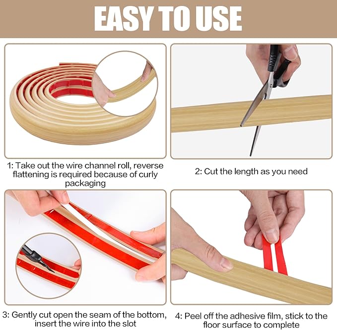 Floor Cord Cover Self Adhesive Cord Hider,10FT Cable Management, Extension Strip Protector for Wires, Prevent Cable Trips for Offices, Gyms, Exhibitions Cavity:0.3"(W) x0.28(H) WoodLightyellow