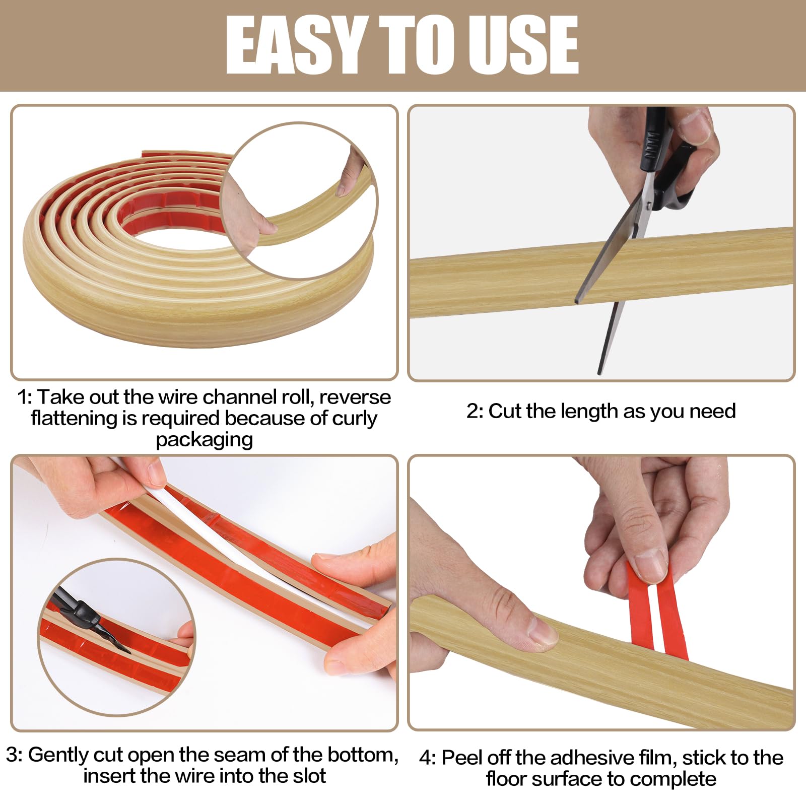 Floor Cord Cover Self Adhesive Cord Hider,20FT Cable Management, Extension Strip Protector for Wires, Prevent Cable Trips for Offices, Gyms, Exhibitions Cavity:0.39"(W) x 0.27"(H) WoodLightyellow