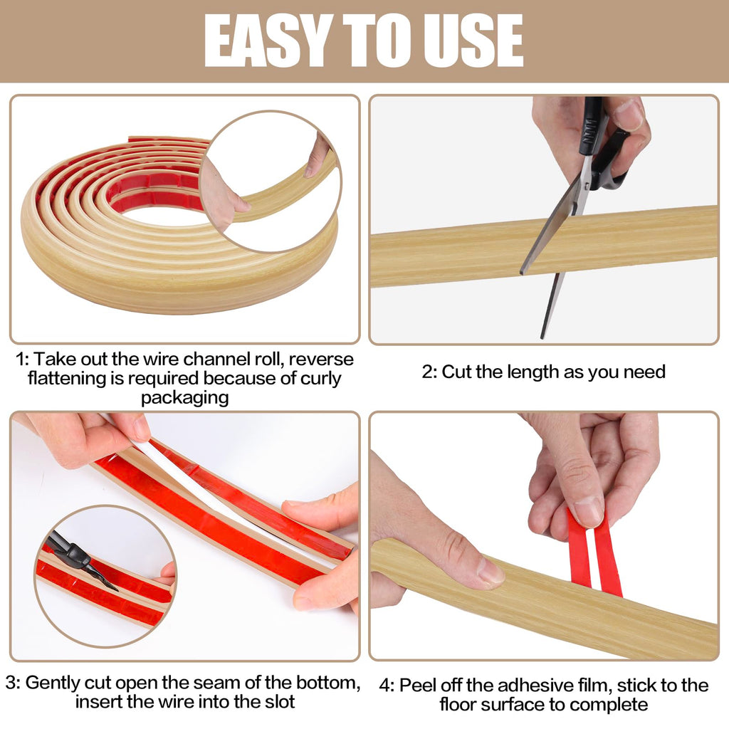 Floor Cord Cover Cavity 0.8"x0.37" Self Adhesive Cord Hider, 3.3FT Low Profile Cable Management, Extension Strip Protector for Wires, Prevent Cable Trips for Offices, Gyms (Wood Light Yellow)