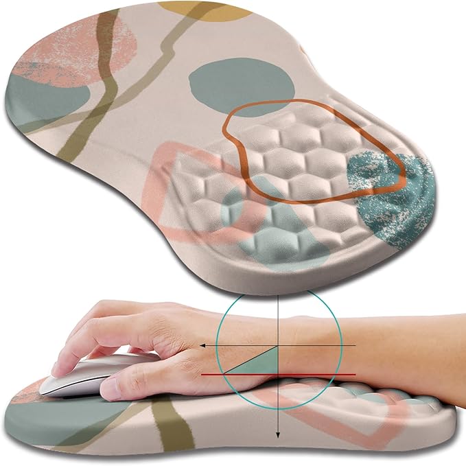 Hokafenle Ergonomic Mouse Pad Wrist Support, Wrist Rest Mousepad for Carpal Tunnel Pain Relief with Integrated Memory Foam Slope Massage Bulge (11.8x7.9 inch,Abstrac Art