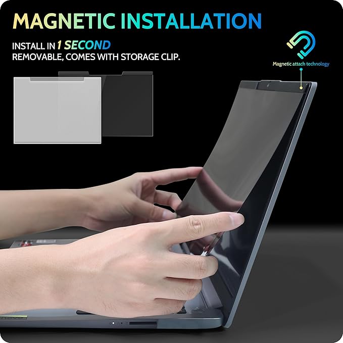 Magnetic Laptop Privacy Screen 13.3 Inch for 16:9 Computer Monitor, 13" Removable Anti Glare Protector Blue Light Filter Shield Compatible with Lenovo Hp Dell Acer Asus Thinkpad Envy Xps