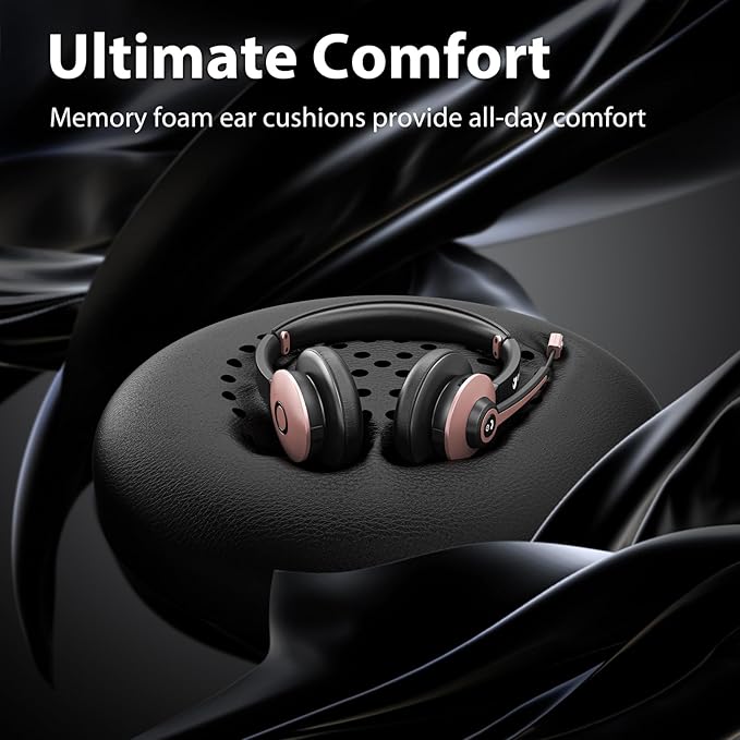 Wireless Headset with Mic for Work, Bluetooth Headphones with Microphone Noise Canceling & USB Dongle, Handsfree 26+ Hours Battery & Mute Button, for Office/Call Center/Laptop/MS Teams/Conference