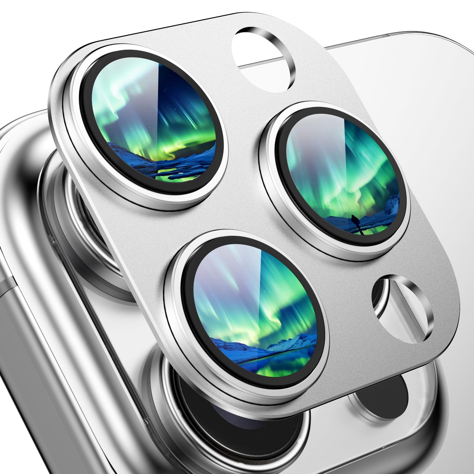 HelloDeere 9H High-alumina Tempered Glass Camera Lens Protector for iPhone 14 Pro Max/14 Pro Lens, Military-Grade Shatterproof with Strong Adsorption, Full Coverage Case-Friendly Cover (Silver, iPhone 14 Pro/14 Pro Max)