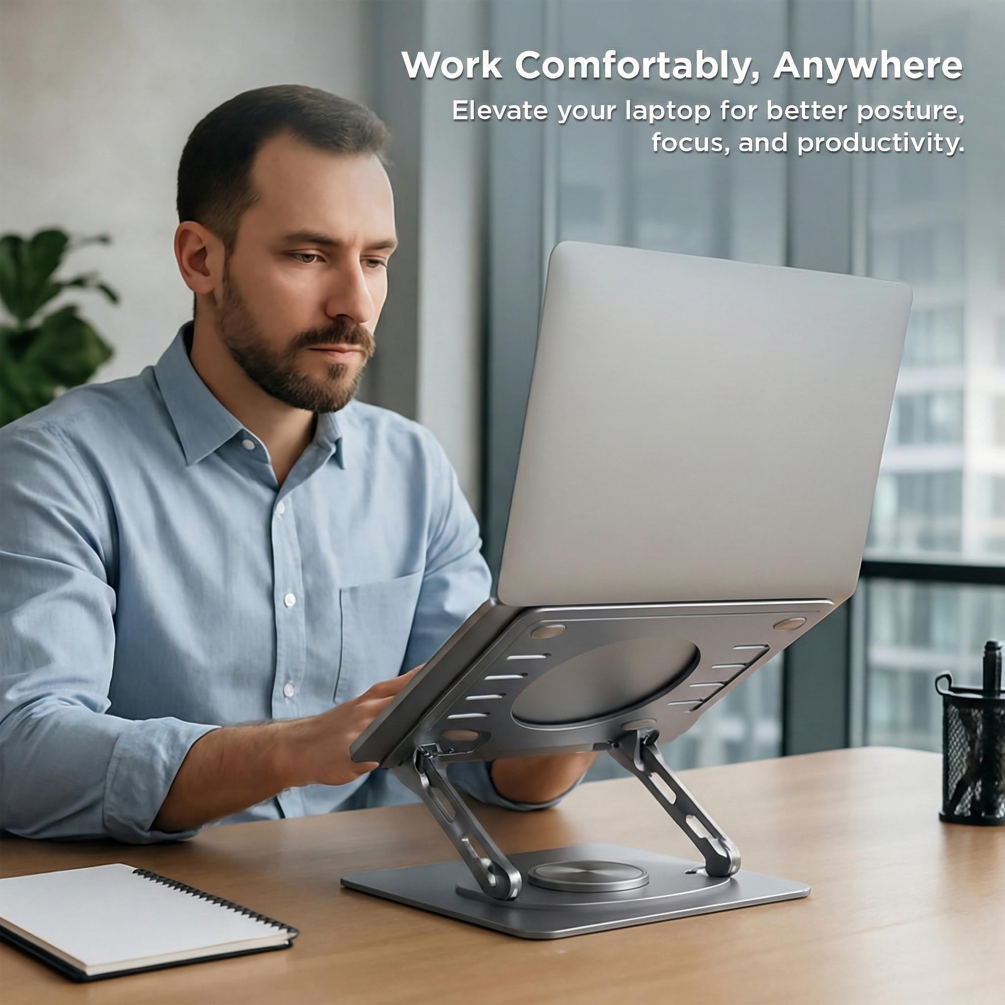 Uncaged Ergonomics Swivel Laptop Stand for Desk, Adjustable Computer iPad Stand for Desk w/ 360 Rotation, Portable Laptop Holder for Home Office Ergonomic Supplies (Space Gray)