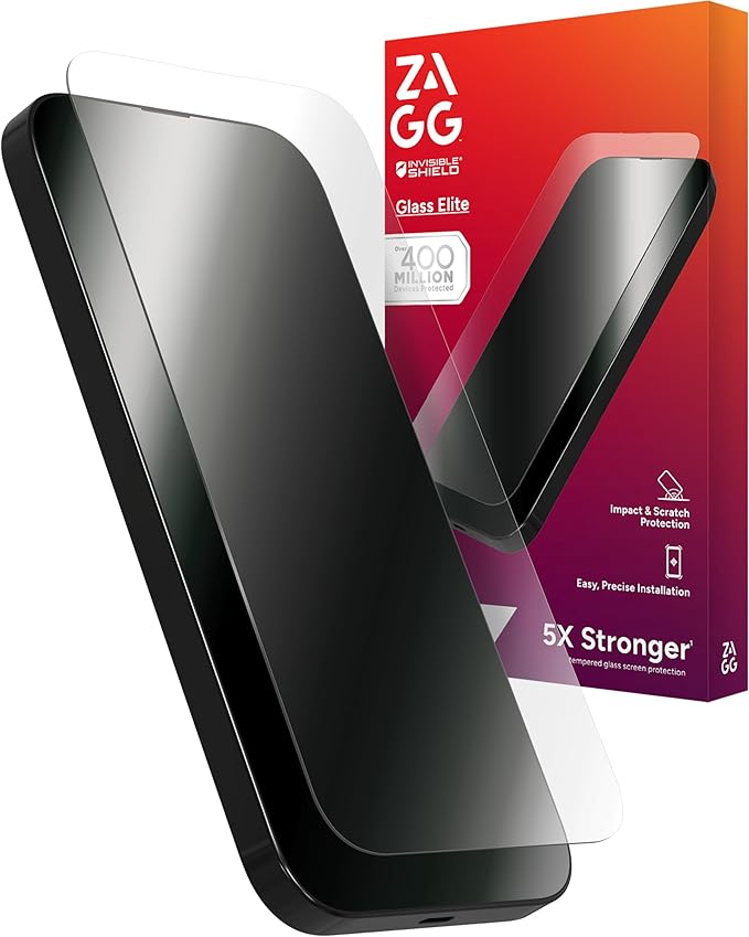 ZAGG Glass Elite Screen Protector for iPhone 16 Plus / 15 Plus - 5X Stronger, Reinforced Edges, Ultra-Strong Tempered Glass, Scratch Resistant, Anti-Smudge, InvisibleShield,, Easy Installation, Eco-Friendly