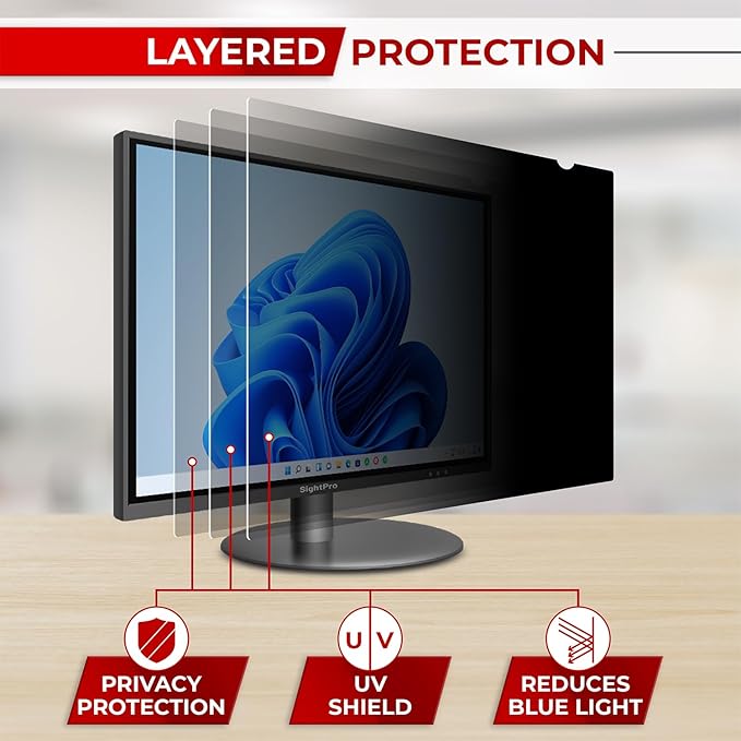 23 Inch 16:9 Computer Privacy Screen Filter for Monitor - Privacy Shield and Anti-Glare Protector