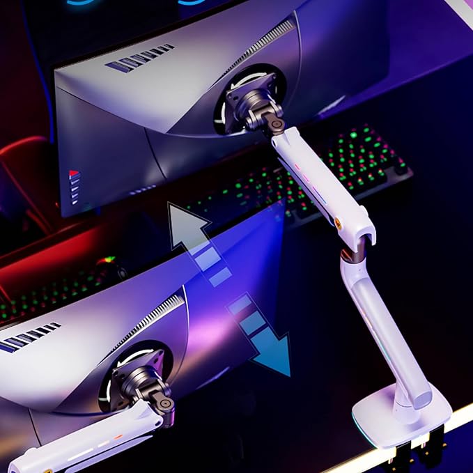 Gaming Monitor Arm for Flat/Ultrawide/Curved Monitors 32 to 60 inch, Heavy Duty Monitor Stand Load up to 20 kg, VESA 75/100 mm Mount (White)