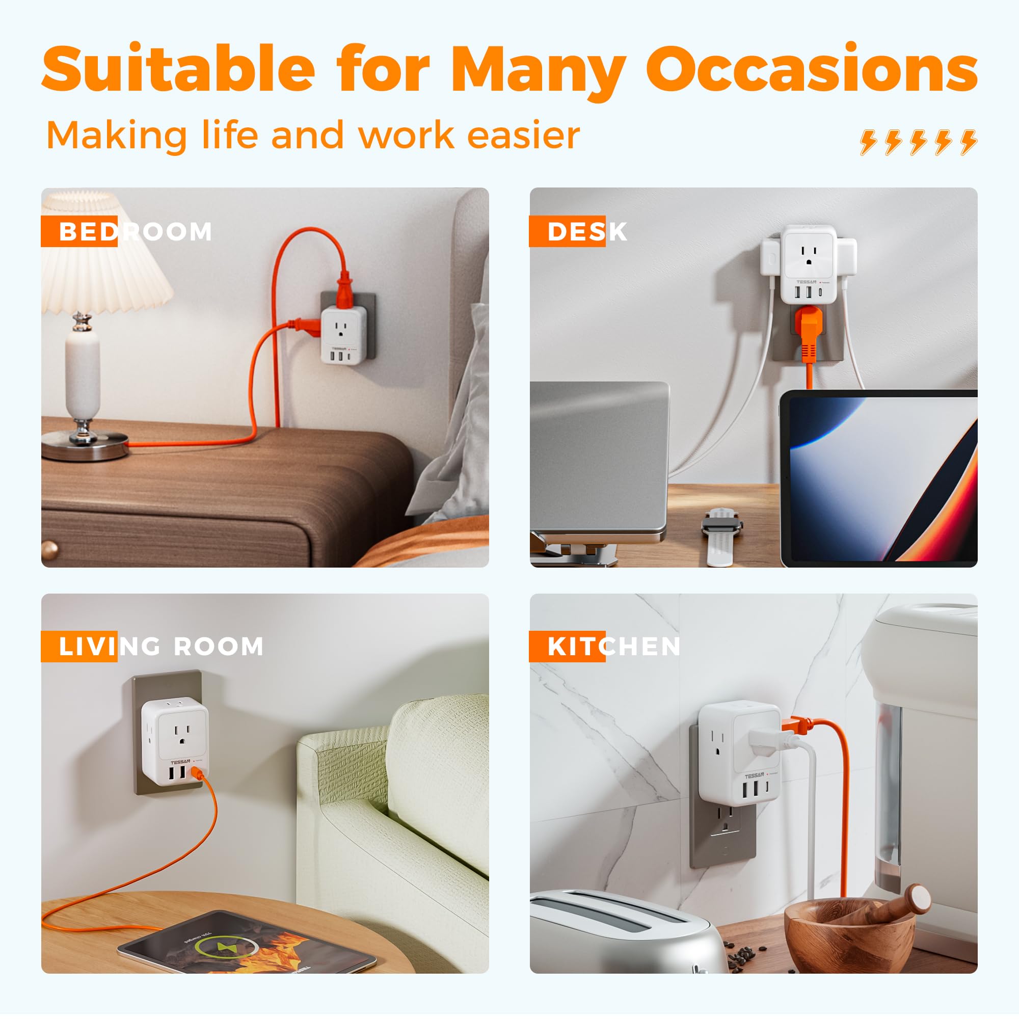 TESSAN Surge Protector Wall Outlet Extender, Multi Plug Outlet Splitter