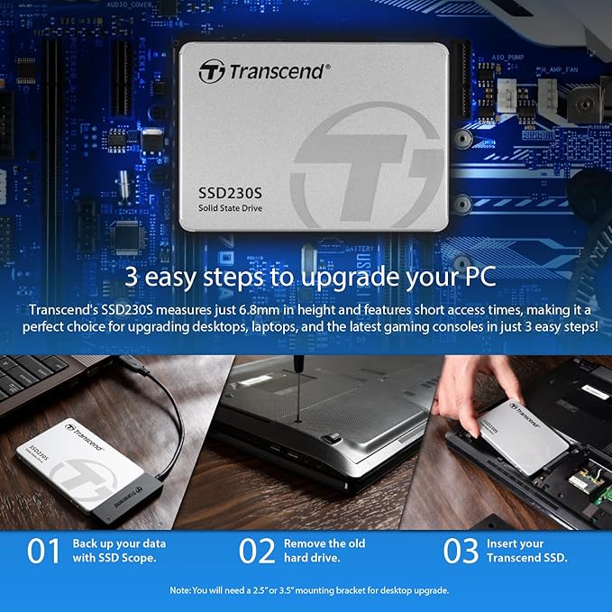 Transcend 2TB 2.5" SATA III 6Gb/s SSD with DRAM, Up to 560MB/s, Compatible with PS4, Laptops, Desktops, PCs, Notebooks, Internal Solid State Drive with SLC Cache, 3D TLC NAND, RAID Engine, LDPC Coding