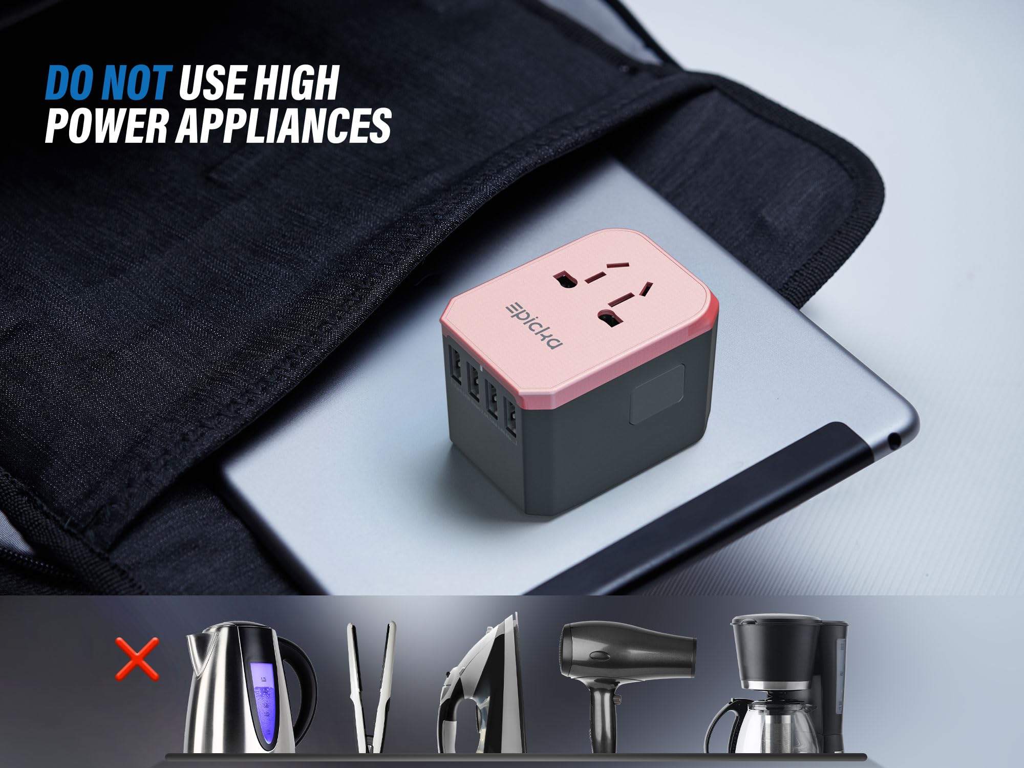 EPICKA Universal Travel Adapter with 1AC/1 USB-C/4 USB-A Ports