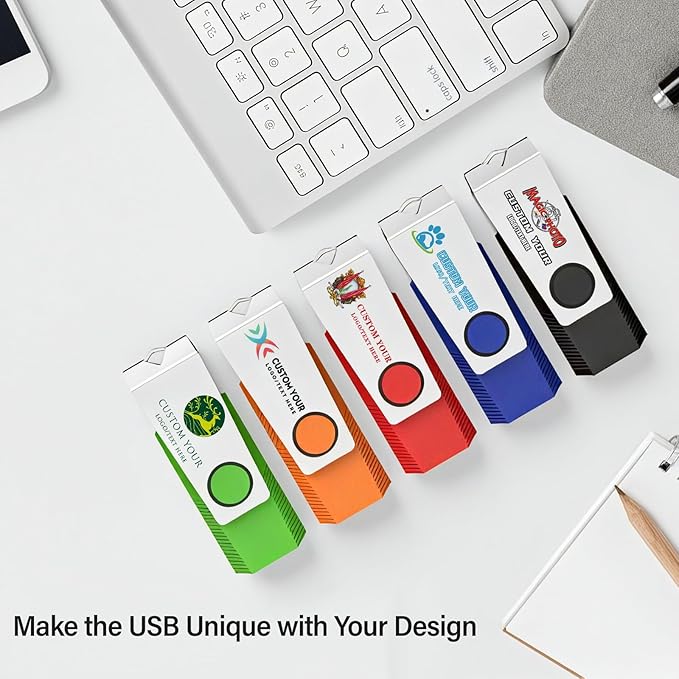 Customizable Flash Drives 8GB, Wooolken Personalized USB 2.0 Drive 10/20/50/100 Pack, Custom Thumb Drive Engraved Logo USB Drive (Mixcolors)