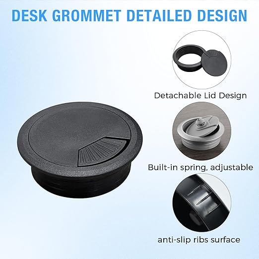 Desk Grommet 3-1/8" (80 mm), Desk Cord Hole Cover, Cable Grommet ABS Plastic, Desk Hole Grommet for Office and Home Table Cable, Detachable Adjustable Cable Cord Organizer (Light Grey 2 Pcs)