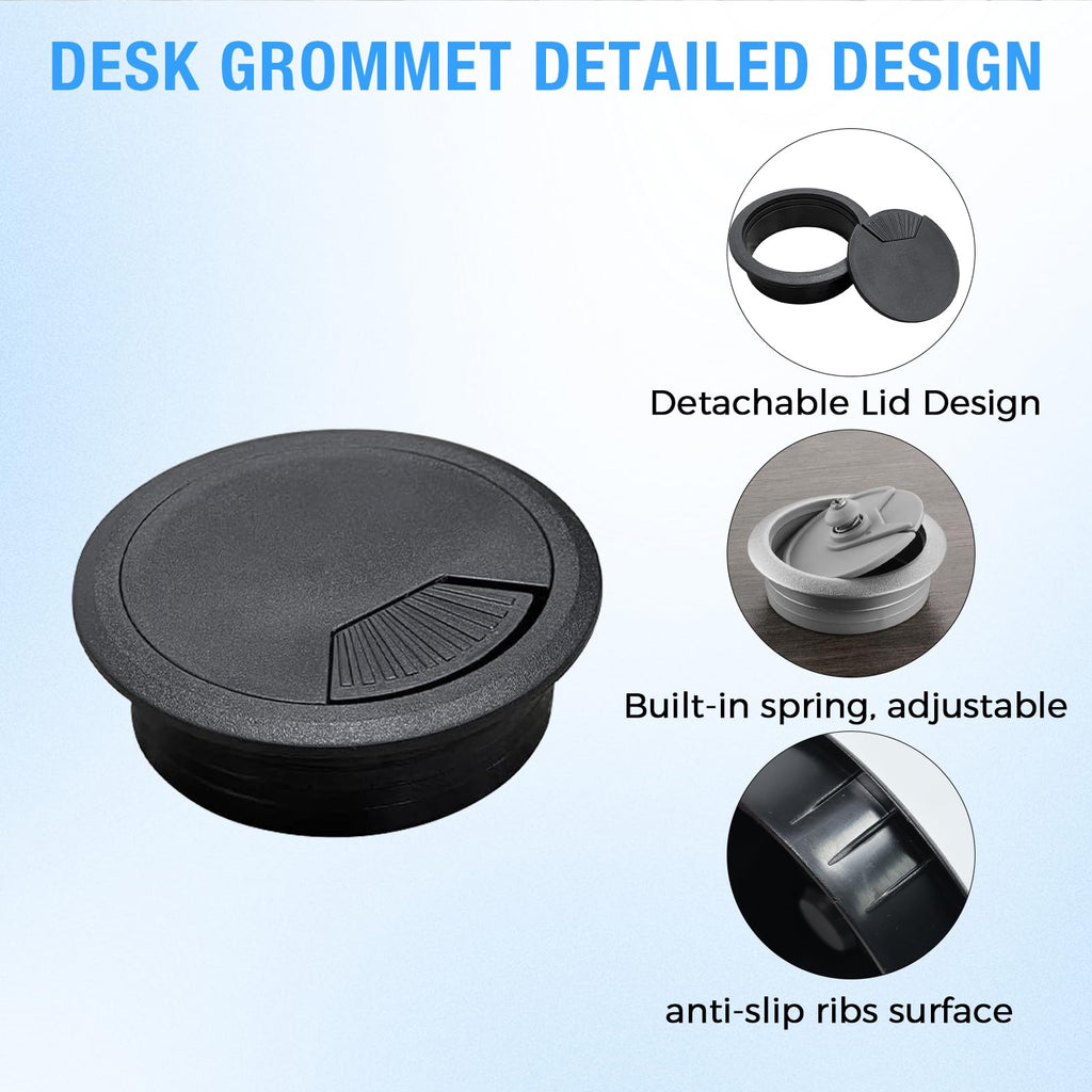 Desk Grommet 3-1/8" (80 mm), Desk Cord Hole Cover, White 2 Pcs