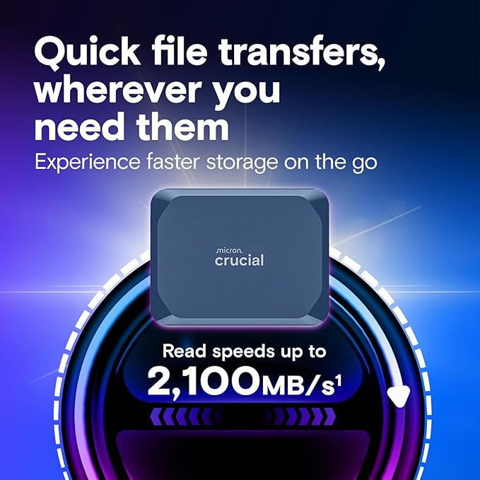 Crucial X10 4TB Portable SSD, Up to 2,100MB/s, USB 3.2 USB-C, External Solid State Drive, Compatible with Windows, Mac & Android, Durable Storage for Games, Photos & Files, Blue - CT4000X10SSD9-02